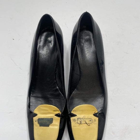 Prada Square Toe Low Heel Black Patent Leather Women Shoe Size 40 Us 10 - Picture 10 of 10